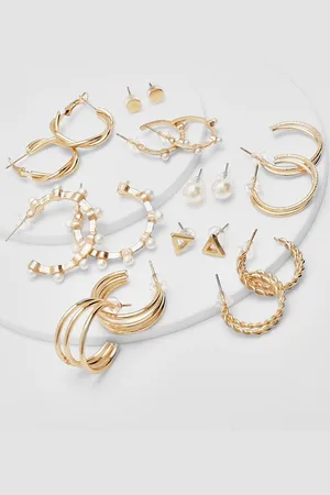 Boohoo Womens Faux Pearl Hoop Multipack 9 Earrings - - One Size