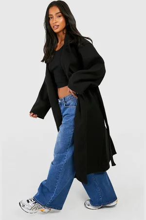Boohoo Womens Petite Oversized Belted Button Through Wool Look Coat - - 14