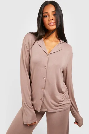 Boohoo Womens Peached Jersey Long Sleeve Pyjama Shirt - - 8