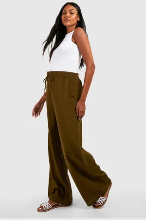 Boohoo Womens Maternity Linen Look Drawstring Wide Leg Trousers - - 14