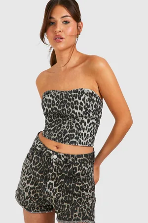 Boohoo Womens Leopard Print Distressed Denim Short - - 6