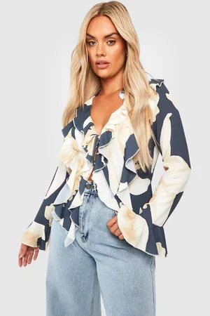 Boohoo Womens Plus Floral Double Ruffle Frill Blouse - - 18