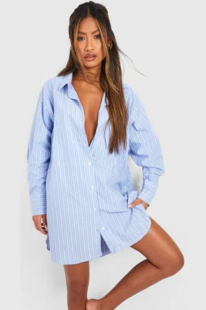 Boohoo Womens Cotton Stripe Oversized Pyjama Night Shirt - - 6