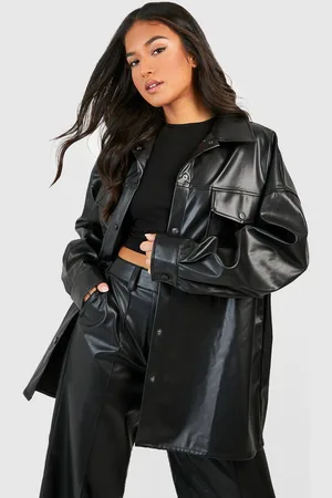 Boohoo Womens Petite Faux Leather Oversized Shacket - - 6