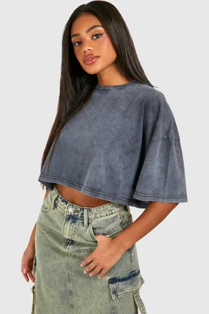 Boohoo Womens Acid Wash Boxy Cropped T-Shirt - - 6