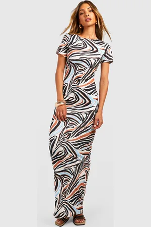 Boohoo Womens Zebra Print Cap Sleeve Maxi Dress - - 8