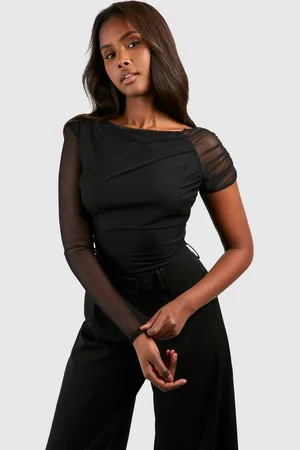 Boohoo Womens Asymmetric Gathered Mesh Top - - 8