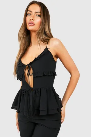 Boohoo Womens Chiffon Strappy Ruffle Blouse - - 6