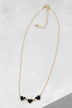 Boohoo Womens Black Enamel Triple Heart Detail Necklace - One Size