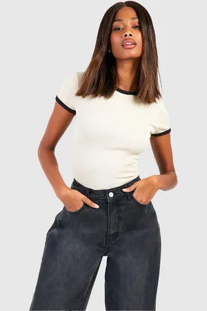 Boohoo Womens Premium Contrast Rib Cap Sleeve Top - - 10