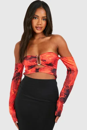 Boohoo Womens Floral Bardot Gold Trim Bodysuit - - 12