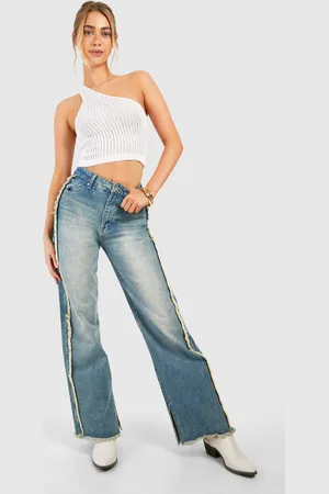 Boohoo Womens Fray Seam And Hem Detail Wide Leg Jeans - - 6