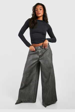 Boohoo Womens Vintage Look Faux Leather Wide Leg Trouser - - 6