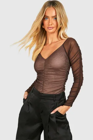 Boohoo Womens Mesh Ruched Off The Shoulder Bodysuit - - 6