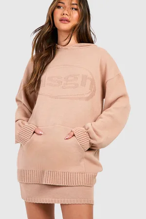 Boohoo Womens Dsgn Embossed Hoody And Mini Skirt Knitted Set - - S