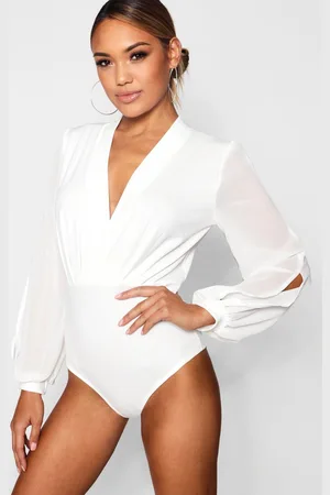 Boohoo Womens Wrap Chiffon Sleeve Bodysuit - - 8