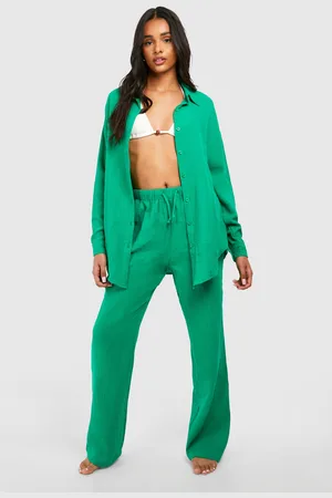 Boohoo Womens Tall Crinkle Cotton Wide Leg Beach Trousers - - 8