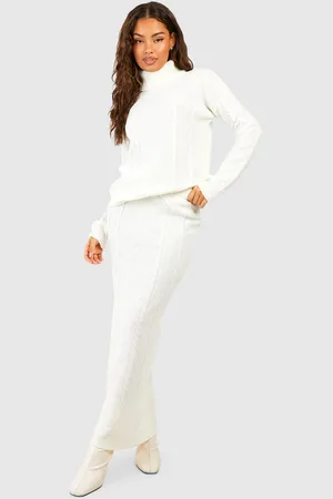 Boohoo Womens Cable Roll Neck Jumper And Maxi Skirt Knitted Co-Ord - - 8