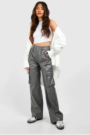 Boohoo Womens Faux Leather Pocket Detail Cargo Straight Trouser - - 8