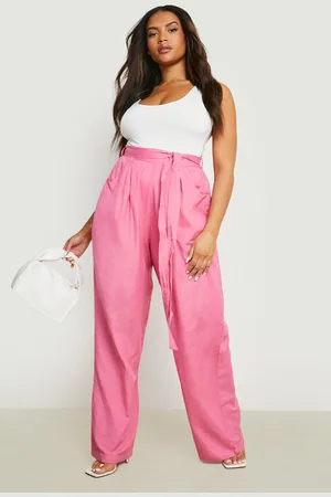 Boohoo Womens Plus Linen Look Belted Wide Leg Trouser - - 22