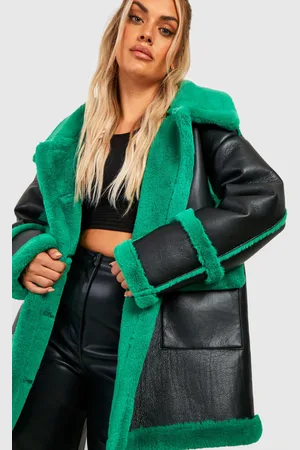 Boohoo Womens Plus Contrast Trim Longline Aviator Jacket - - 28