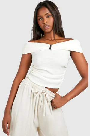 Boohoo Womens Textured Bardot Ruched Top - - 10