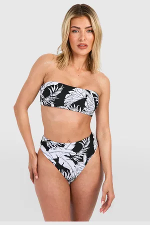 Boohoo Womens Tropical Bandeau High Waist Bikini Set - - 6