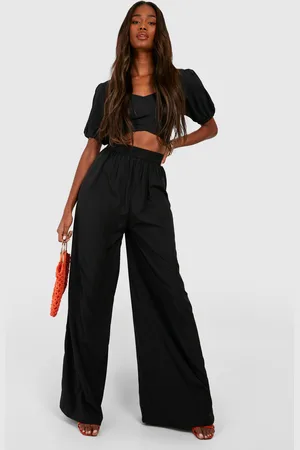 Boohoo Womens Pleat Front Wide Leg Palazzo Trousers - - 10