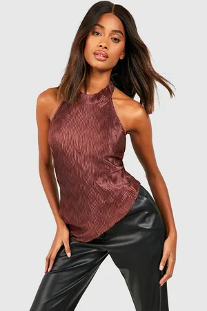 Boohoo Womens Plisse Halterneck Asymmetric Top - - 6