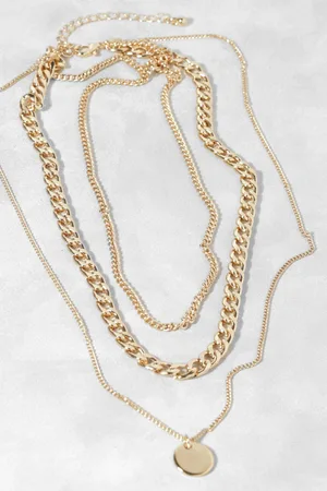 Boohoo Womens Polished Disc Drop Charm Multilayer Necklace - - One Size