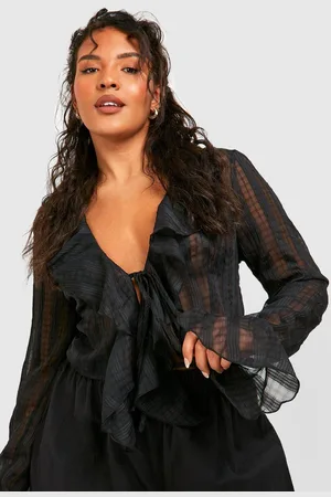 Boohoo Womens Plus Textured Ruffle Tie Detail Cropped Blouse Top - - 16