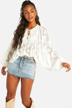 Boohoo Womens Burnout Floral Boho Blouse - - 10
