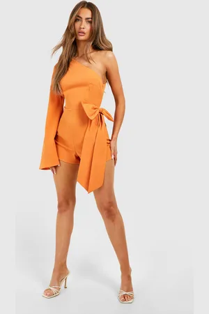 Boohoo Womens Textured Asymmetric Bow Detail Playsuit - - 10