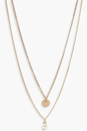 Boohoo Womens Circle & Pearl Simple Layered Necklace - - One Size