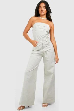 Boohoo Womens Stripe Chambray Straight Leg Jeans - - 8