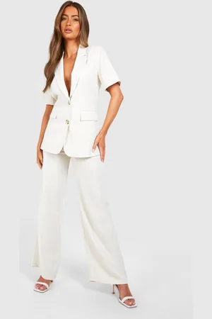 Boohoo Womens Linen Look Wide Leg Trousers - - 12