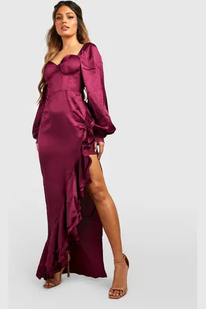 Boohoo Womens Satin Corset Detail Ruffle Maxi Dress - - 10
