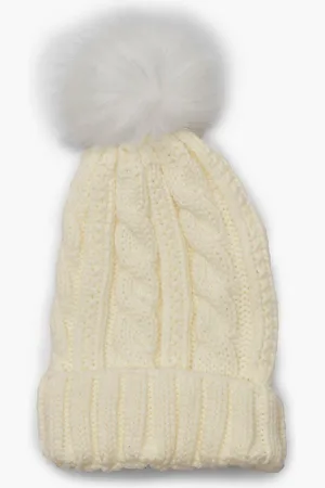 Boohoo Womens Cable Knit Faux Pom Beanie - - One Size