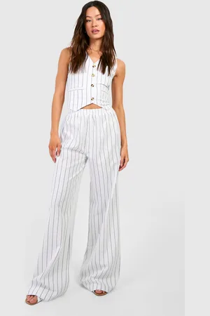 Boohoo Womens Tall Woven Pinstripe Wide Leg Trouser - - 12