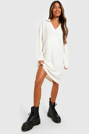 Boohoo Womens Soft Knit Collared Jumper Dress - - 10