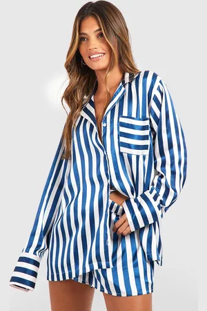 Boohoo Womens Oversized Contrast Stripe Pyjama Shirt & Short Set - - 8