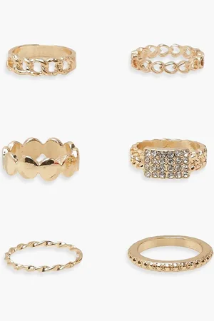 Boohoo Womens Assorted Diamante 6 Pack Ring Set - One Size