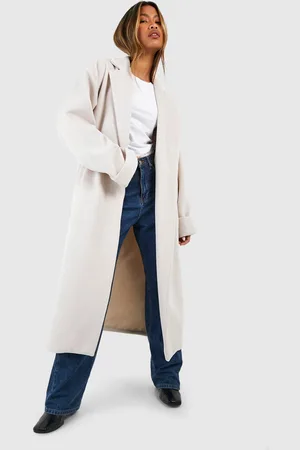 Boohoo Womens Cuff Detail Belted Textured Wool Look Coat - - 10