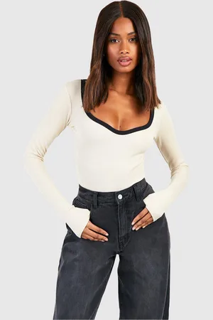 Boohoo Womens Premium Contrast Rib Notch Neck Bodysuit - - 8