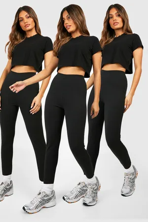 Boohoo Womens Cotton 3 Pack High Waisted Leggings - 16