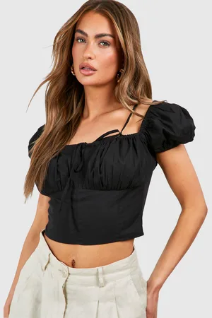 Boohoo Womens Poplin Puff Shoulder Crop Top - - 6