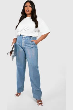 Boohoo Womens Plus Iridescent Metallic Coated Straight Leg Jeans - - 16