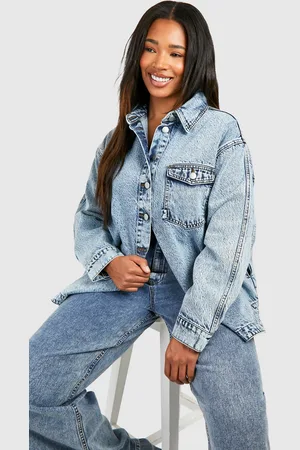 Boohoo Womens Plus Acid Wash Oversized Denim Shirt - - 20
