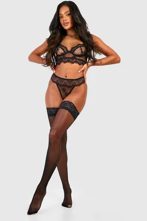 Boohoo Womens Lace Top Fishnet Hold Ups - - One Size