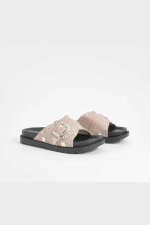 Boohoo Womens Western Detail Buckle Footbed Sliders - - 4